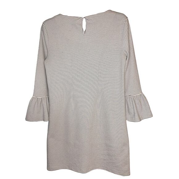 J.Crew Factory Bell Sleeve Dress M Black Cream Stripe Cotton Blend Classic Chic - Picture 10 of 13